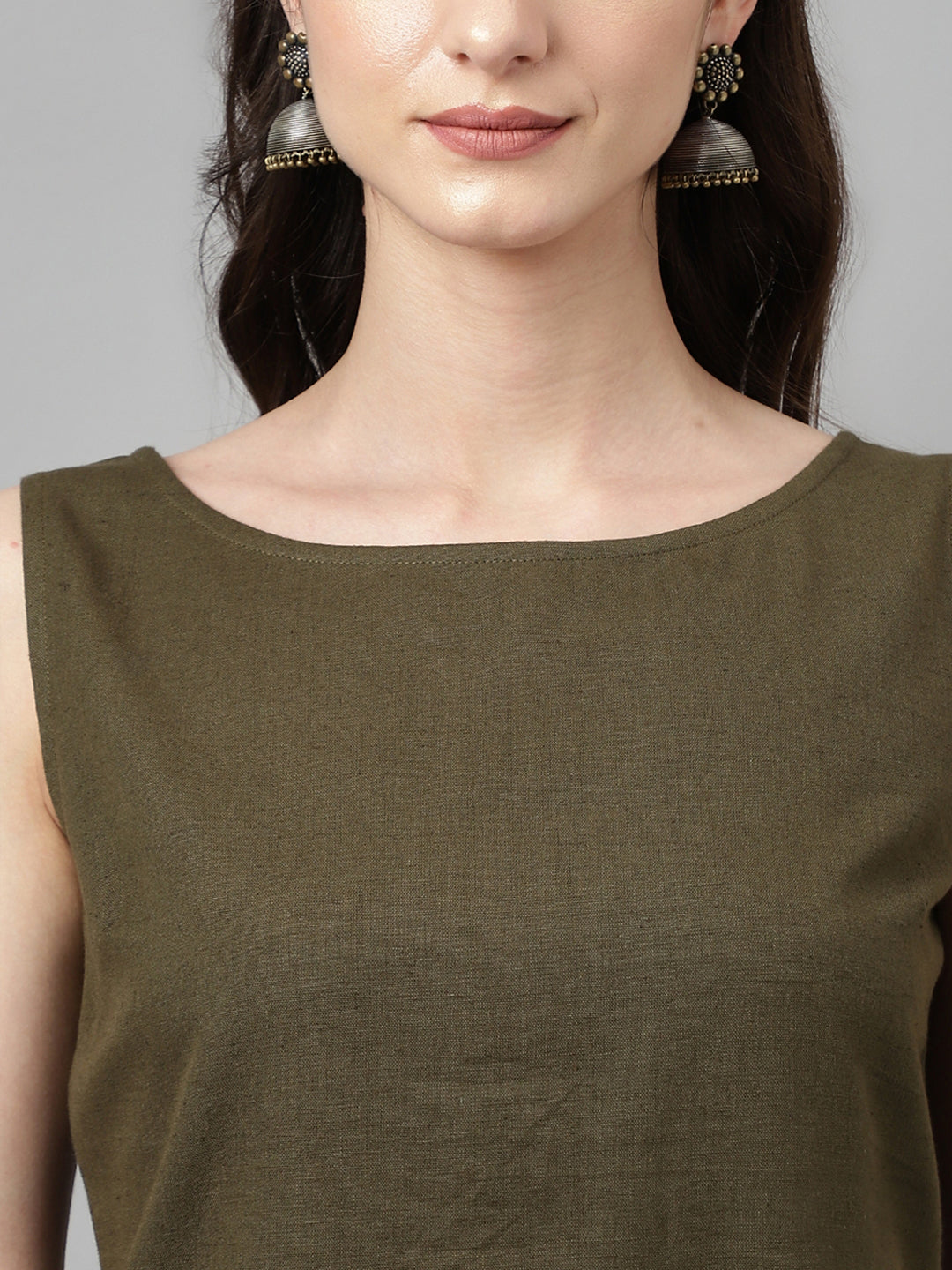 FIORRA Women's Olive Green Rayon Straight Kurta with Pant