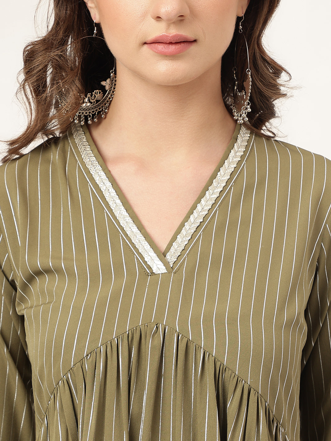 FIORRA Women's Olive Green Poly Crepe A-line Kurta with Pant