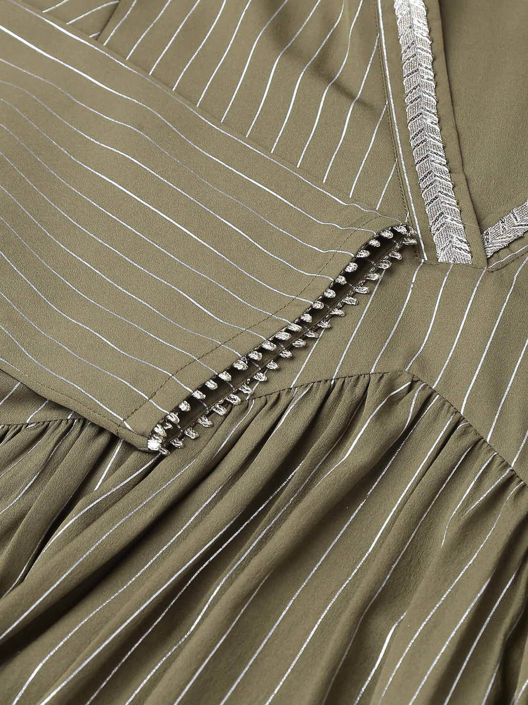 FIORRA Women's Olive Green Poly Crepe A-line Kurta with Pant