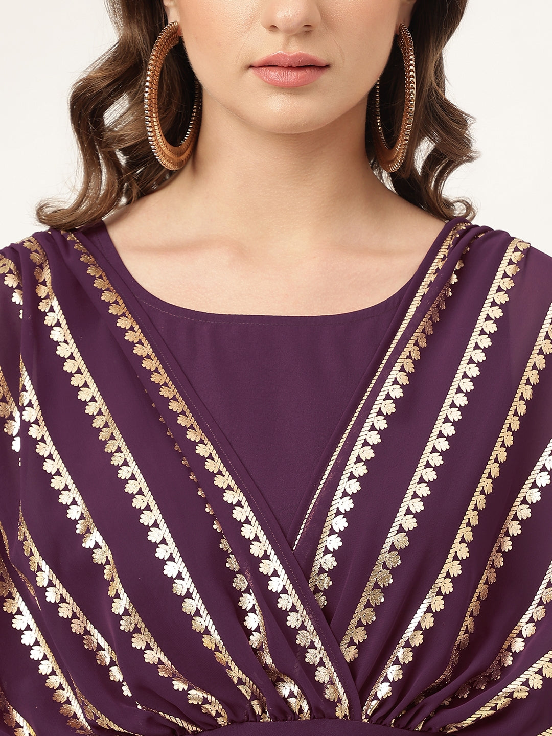 FIORRA Women's Purple Poly Crepe A-line Kurta with Pant