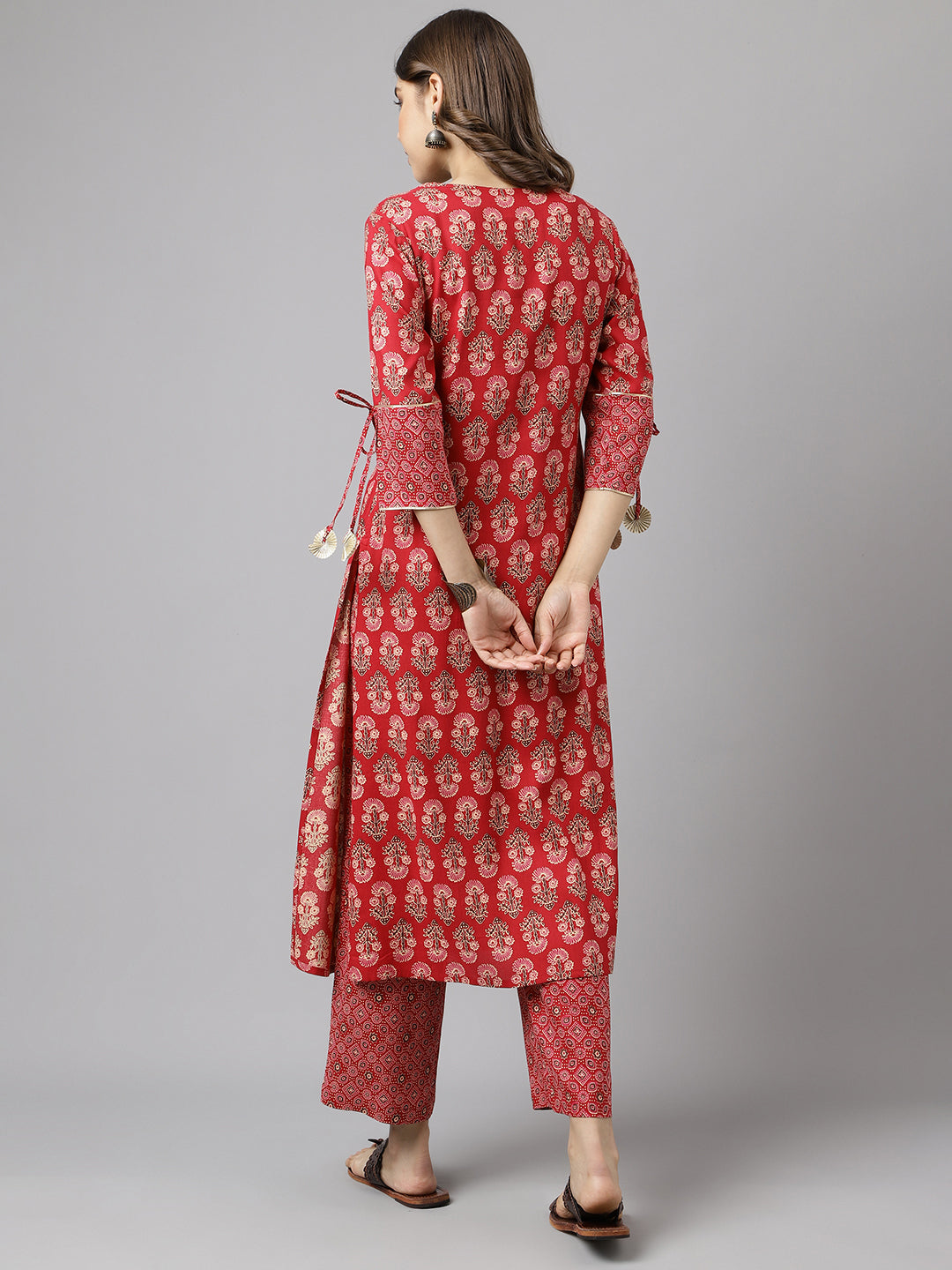 FIORRA Women's Red Cotton A-Line Kurta Pant