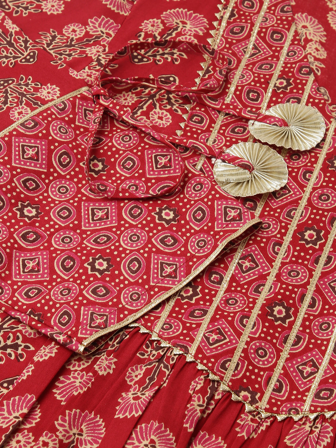 FIORRA Women's Red Cotton A-Line Kurta Pant