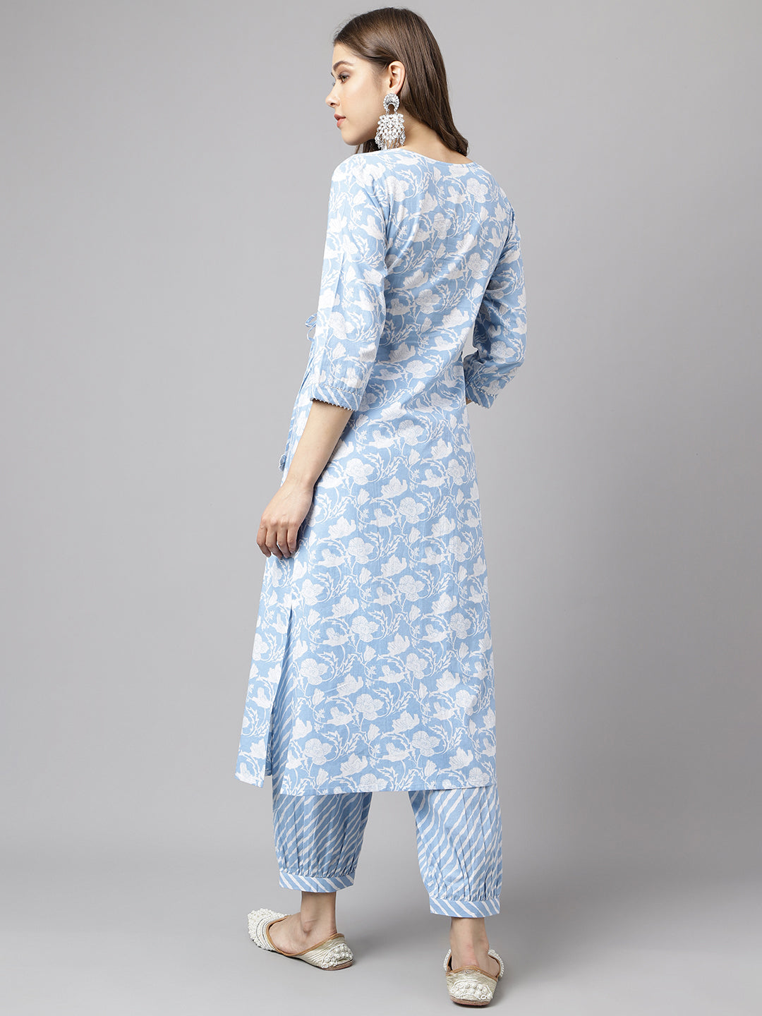 FIORRA Women's Blue Pure Cotton A-line Kurta with Pant