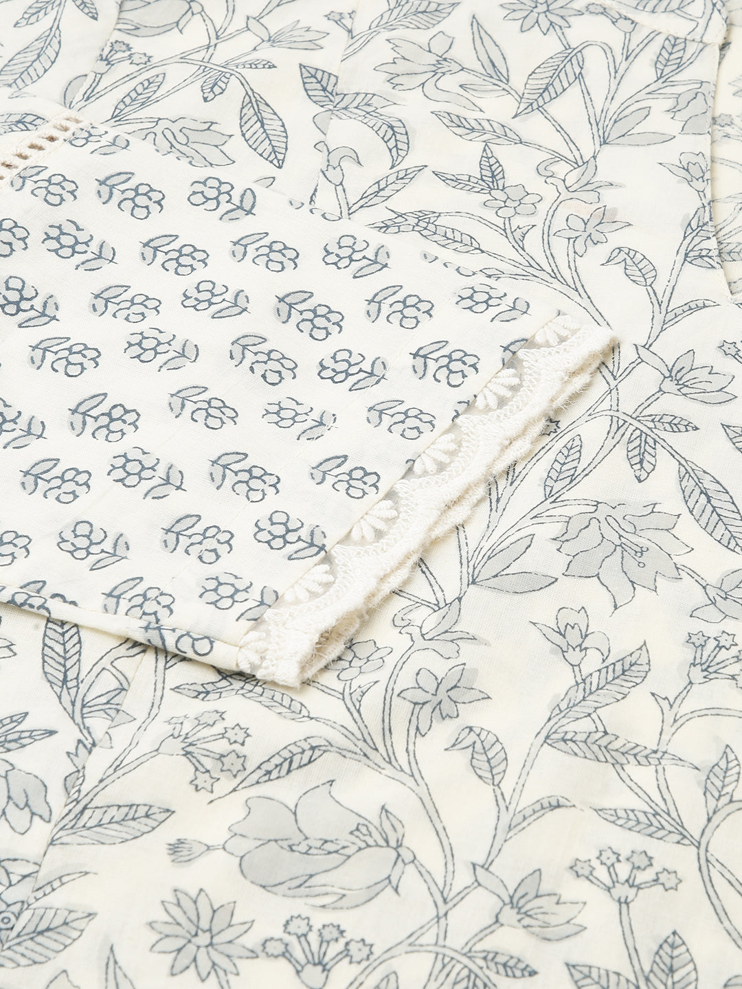 FIORRA Women's Off White Cotton A-line Kurta with Palazzo