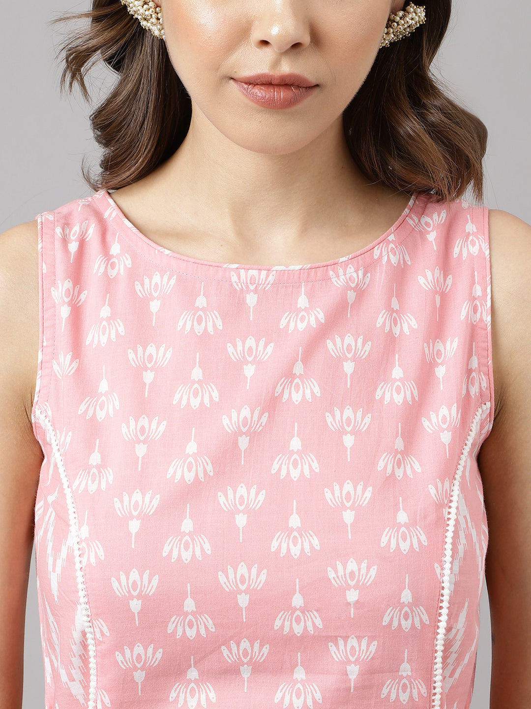 FIORRA Women's Baby Pink Cotton A-Line Kurta with Pant