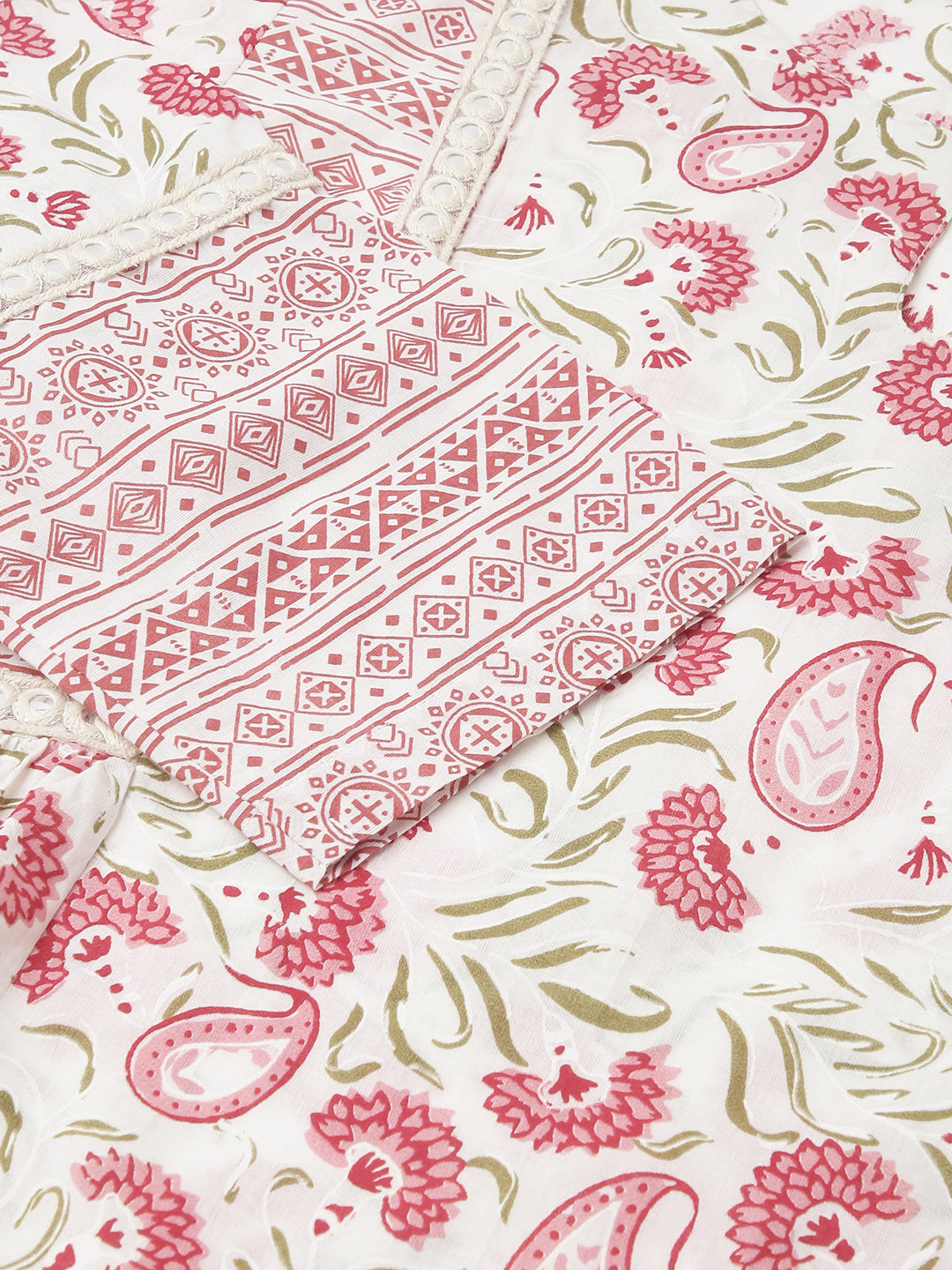 FIORRA Women's White Cotton A-line Kurta with Palazzo