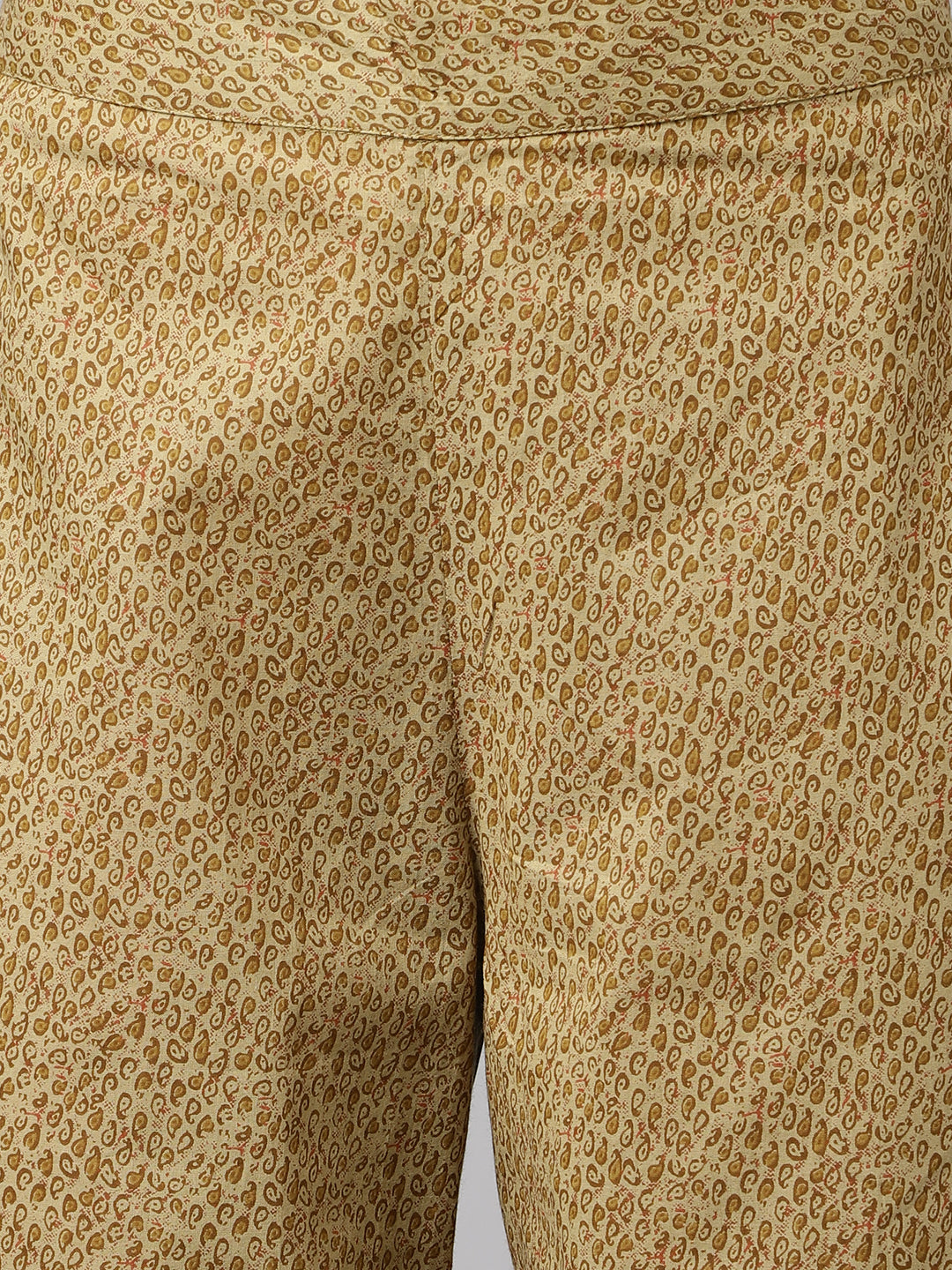 FIORRA Women's Brown Cotton A-Line Kurta with Palazzo