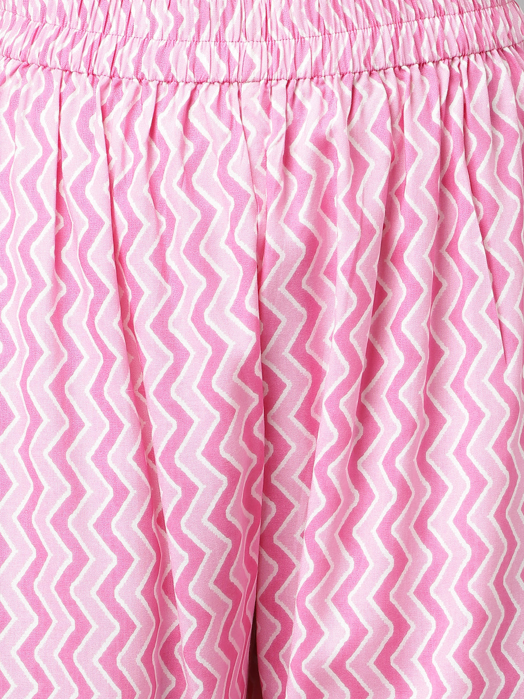 FIORRA Women's Pink Pure Cotton A-line Kurta with Pant