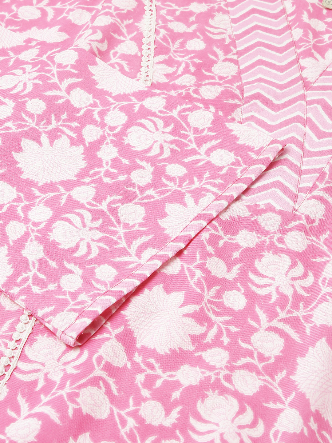 FIORRA Women's Pink Pure Cotton A-line Kurta with Pant
