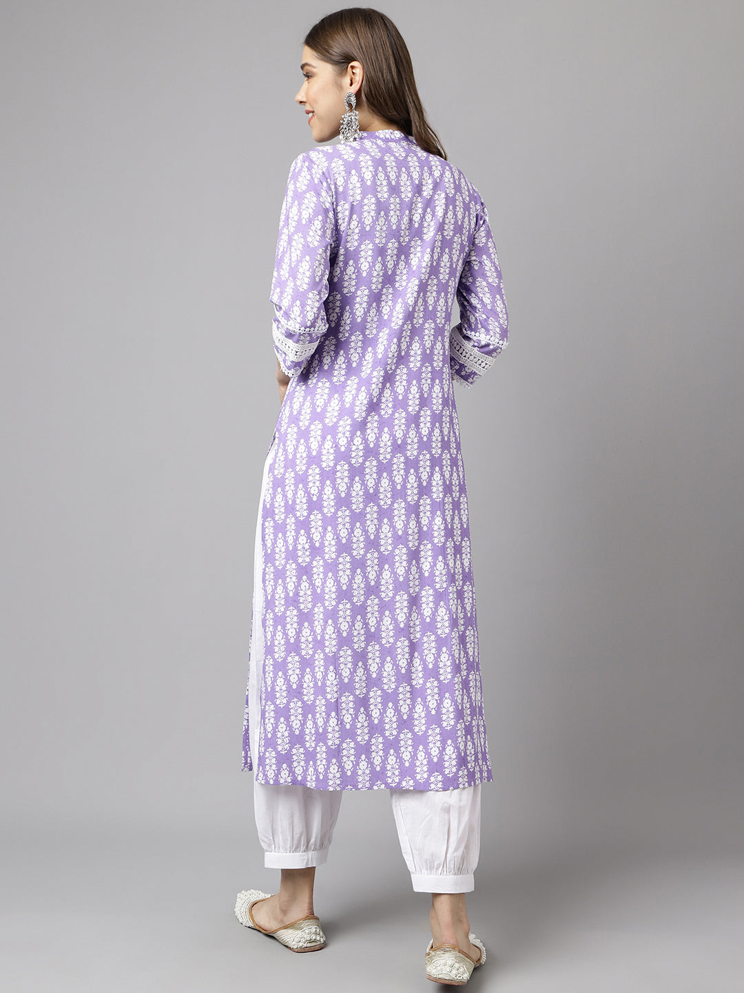 FIORRA Women's Light Purple Cotton A-Line Kurta with Pant