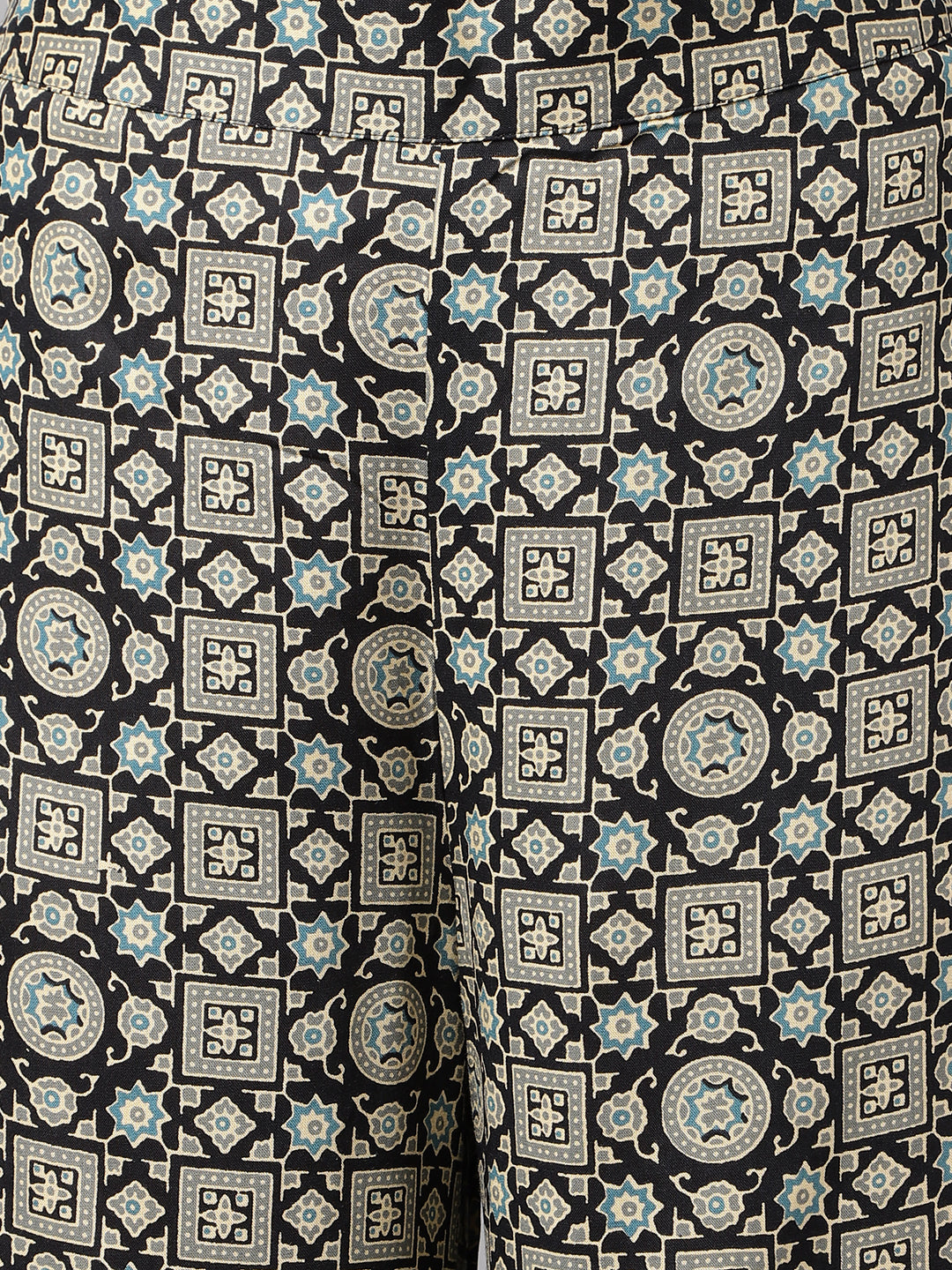 FIORRA Women's Black Cotton A-Line Kurta with Palazzo