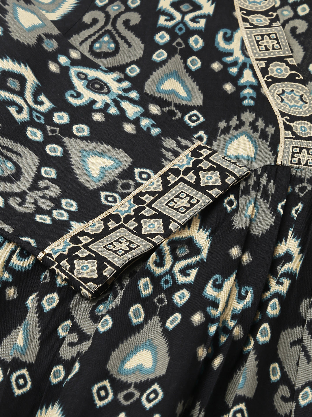 FIORRA Women's Black Cotton A-Line Kurta with Palazzo