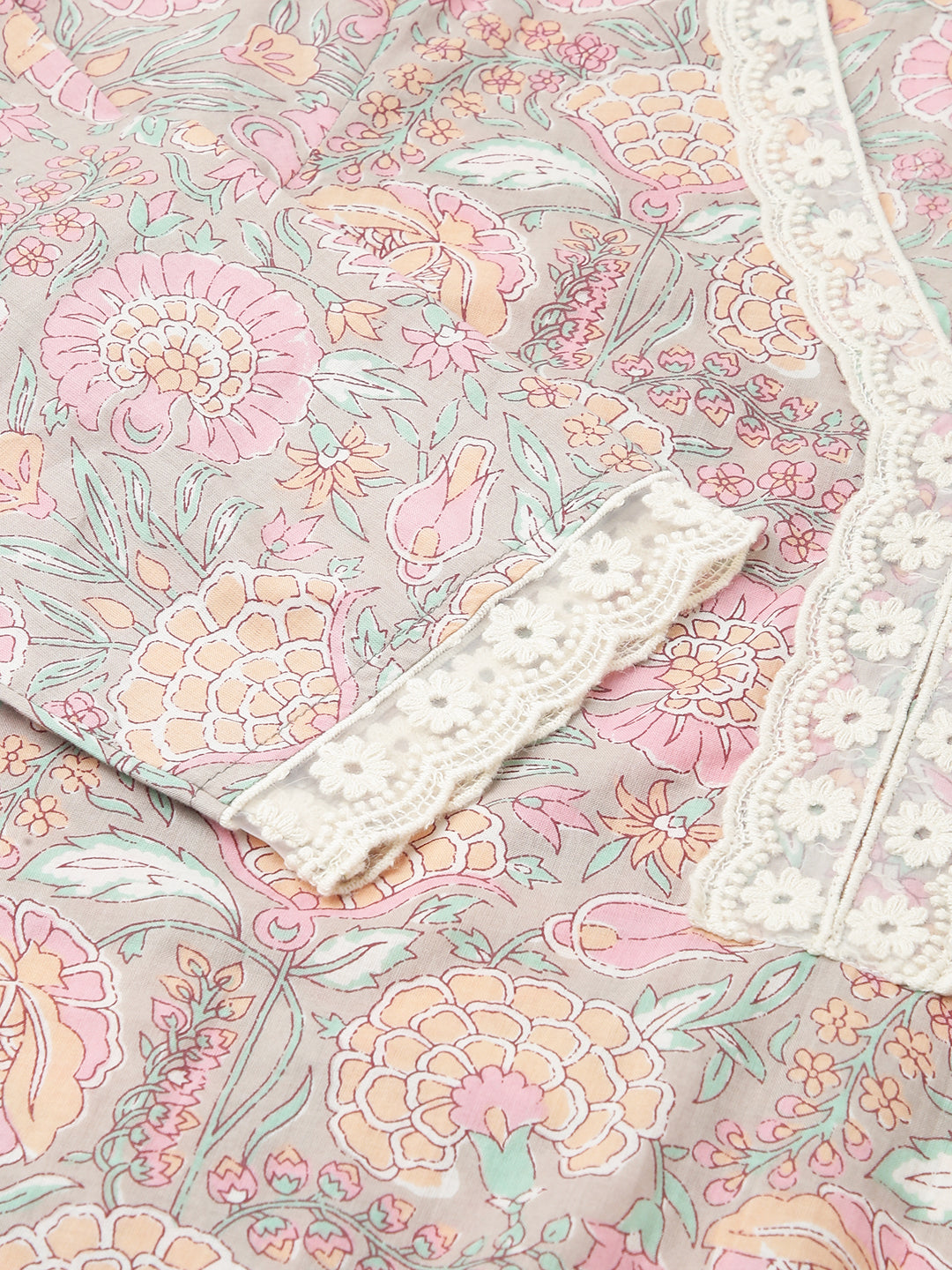 FIORRA Women's Pink Cotton A-line Kurta with Pant