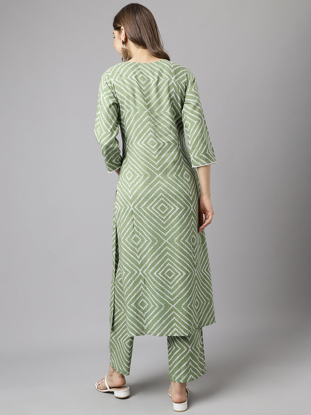 FIORRA Women's Green Cotton A-line Kurta with Palazzo