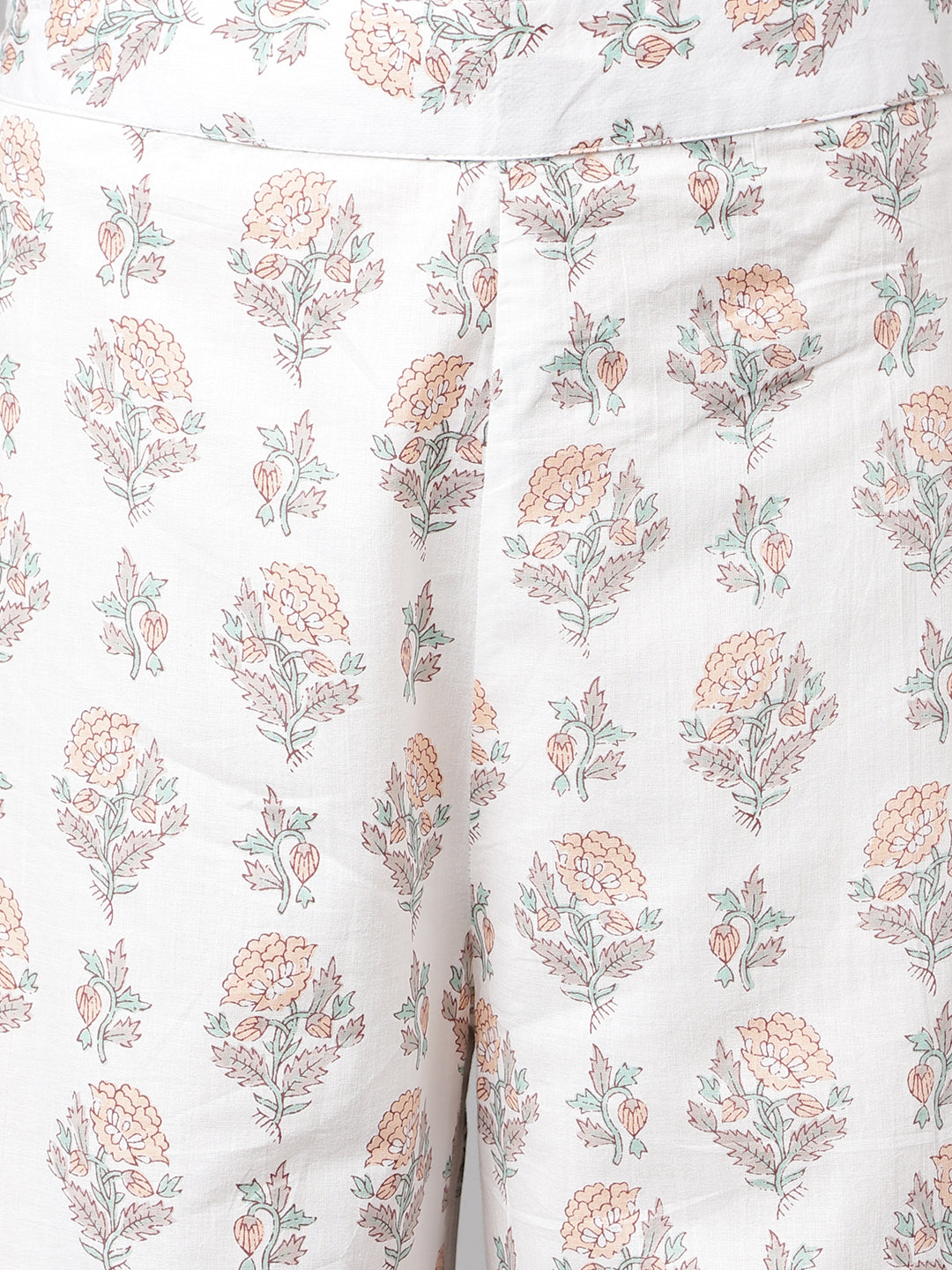 FIORRA Women's White Cotton A-Line Kurta with Palazzo