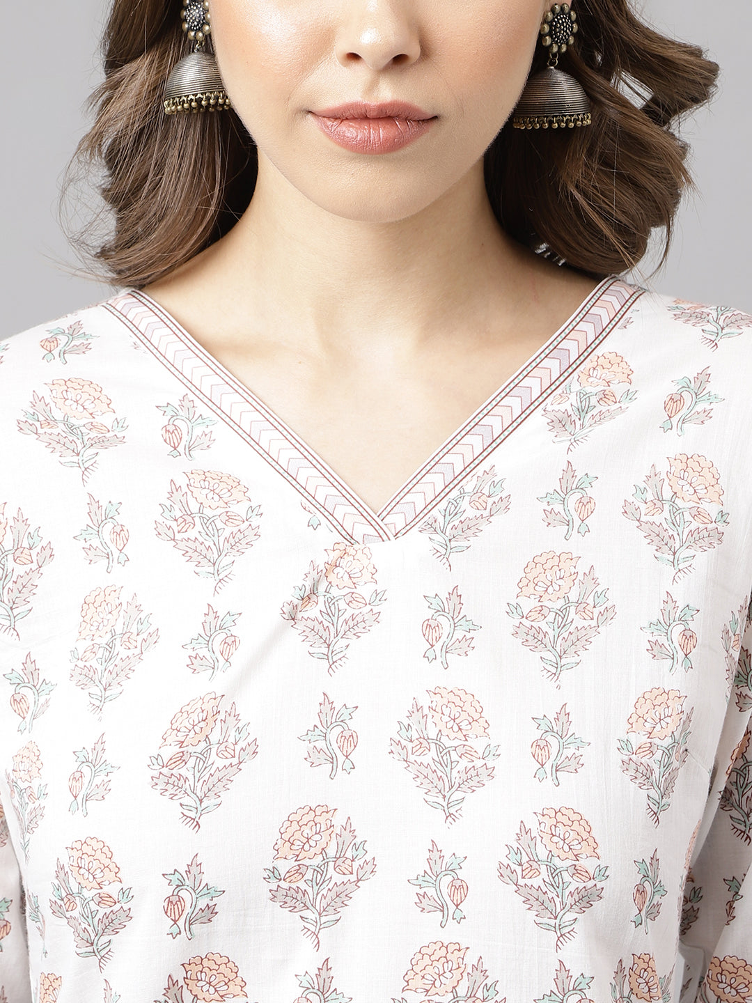 FIORRA Women's White Cotton A-Line Kurta with Palazzo