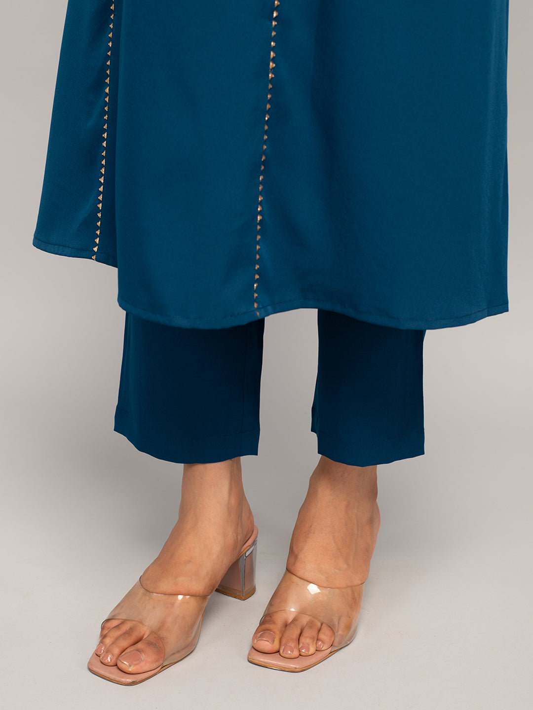 FIORRA Women's Teal Blue Crepe A-line Kurta with Pant and Dupatta