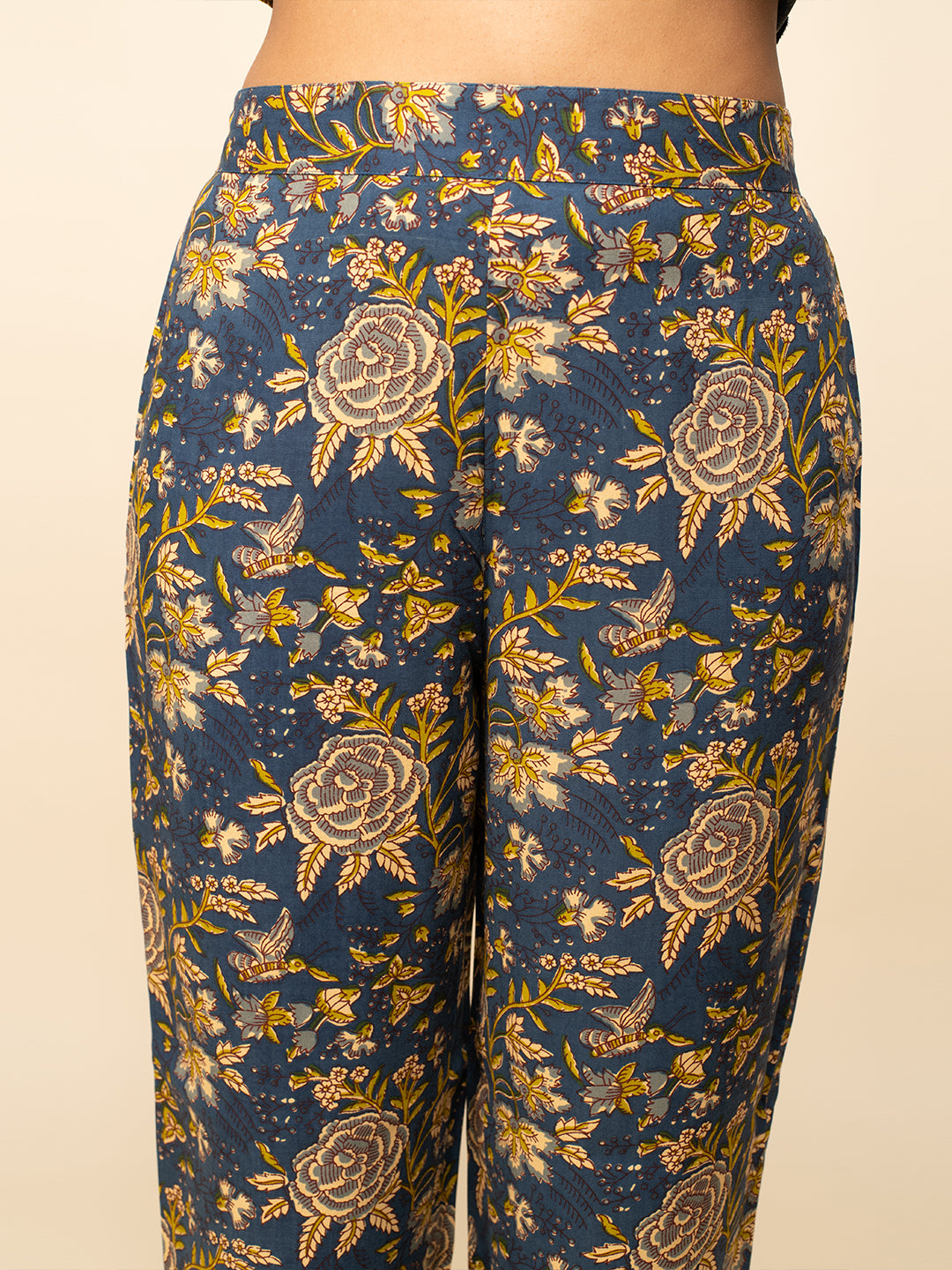 FIORRA Women's Navy Blue Cotton A-line Kurta with Pant and Dupatta