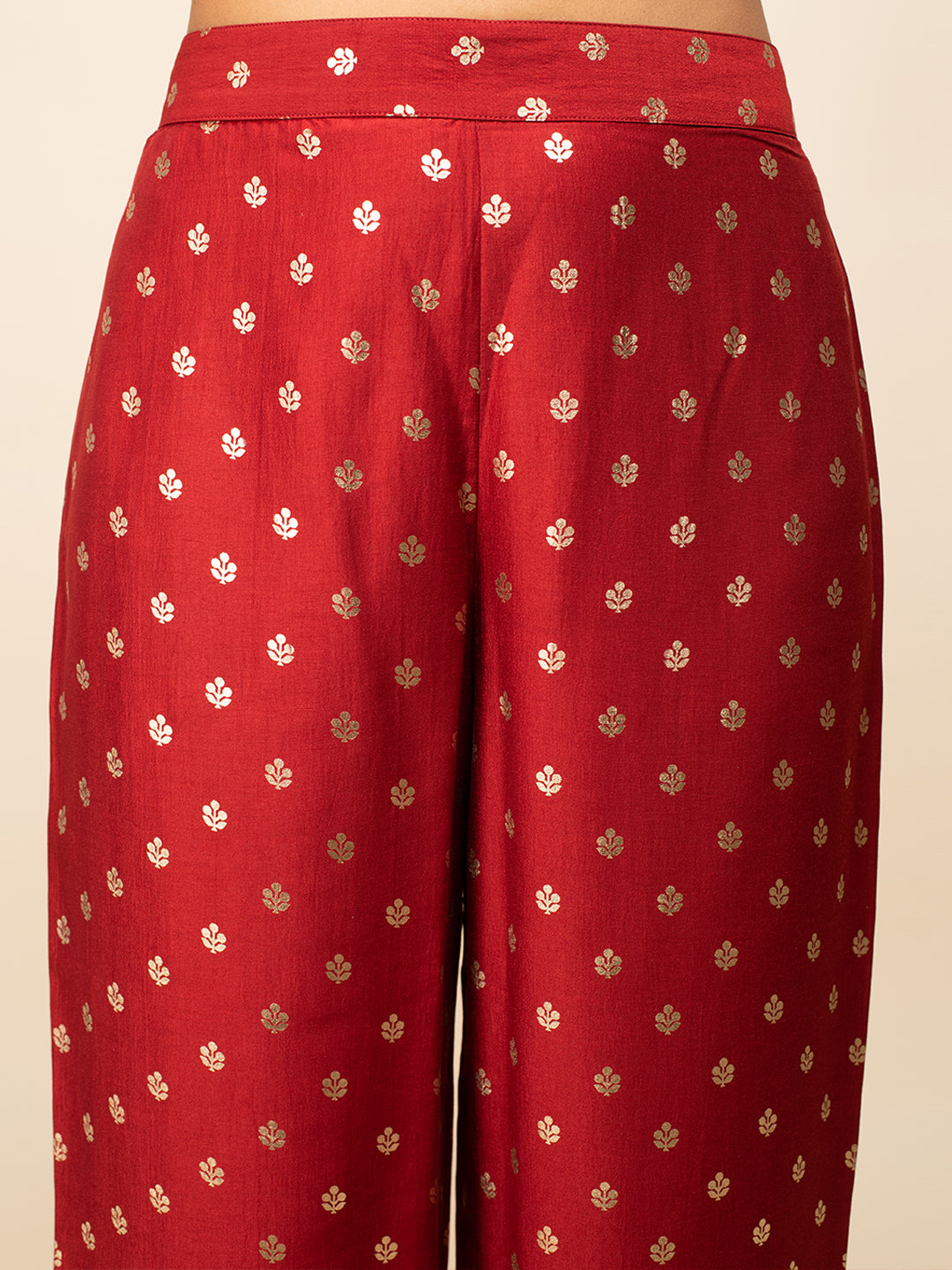 FIORRA Women's Red Silk Blend A-Line Kurta With Palazzo And Dupatta