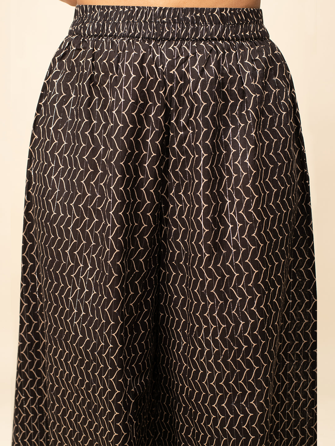 FIORRA Women's Black Lurex Cotton Straight Kurta With Palazzo And Dupatta