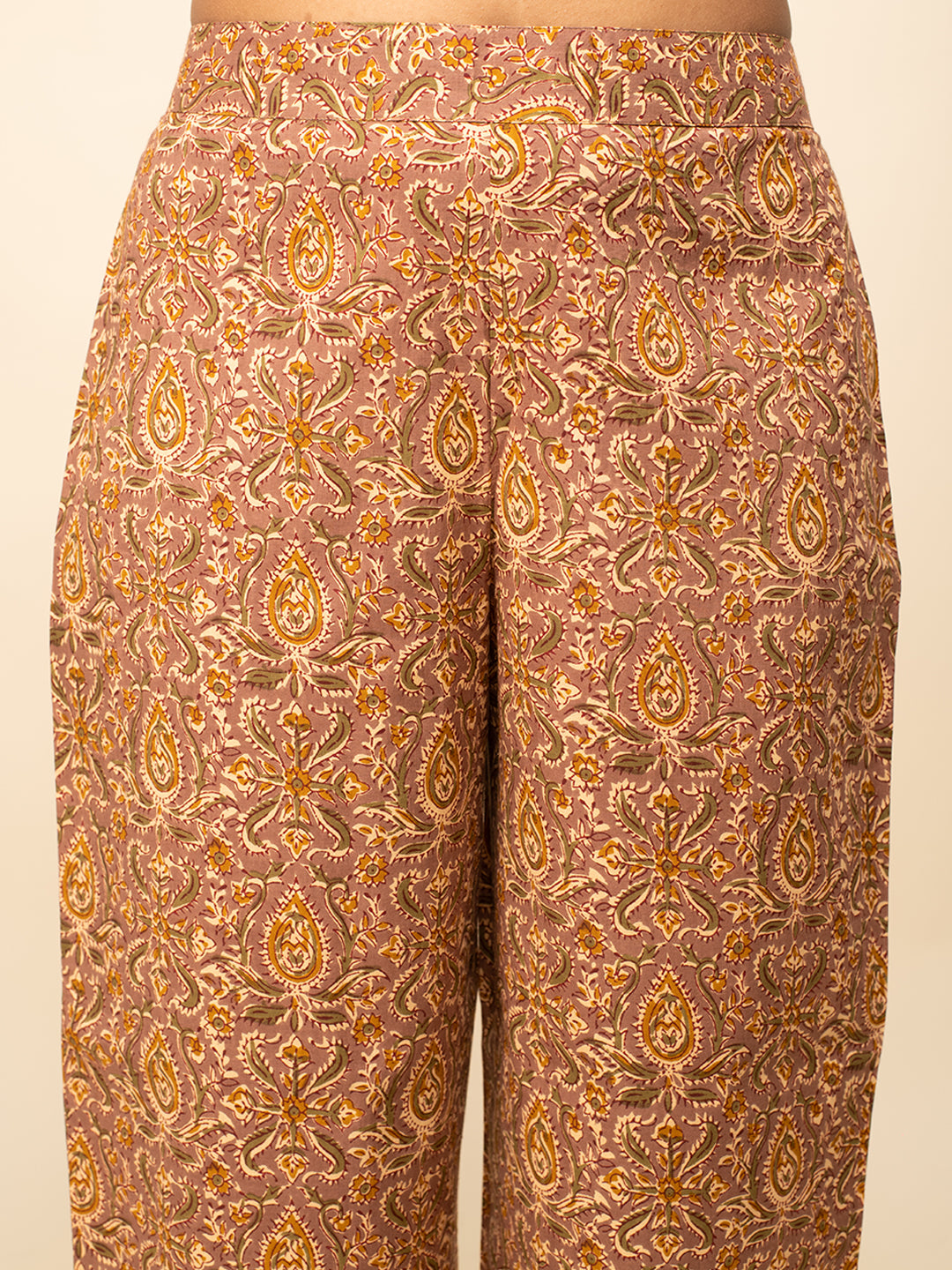 FIORRA Women's Brown Cotton A-line Kurta with Pant and Dupatta