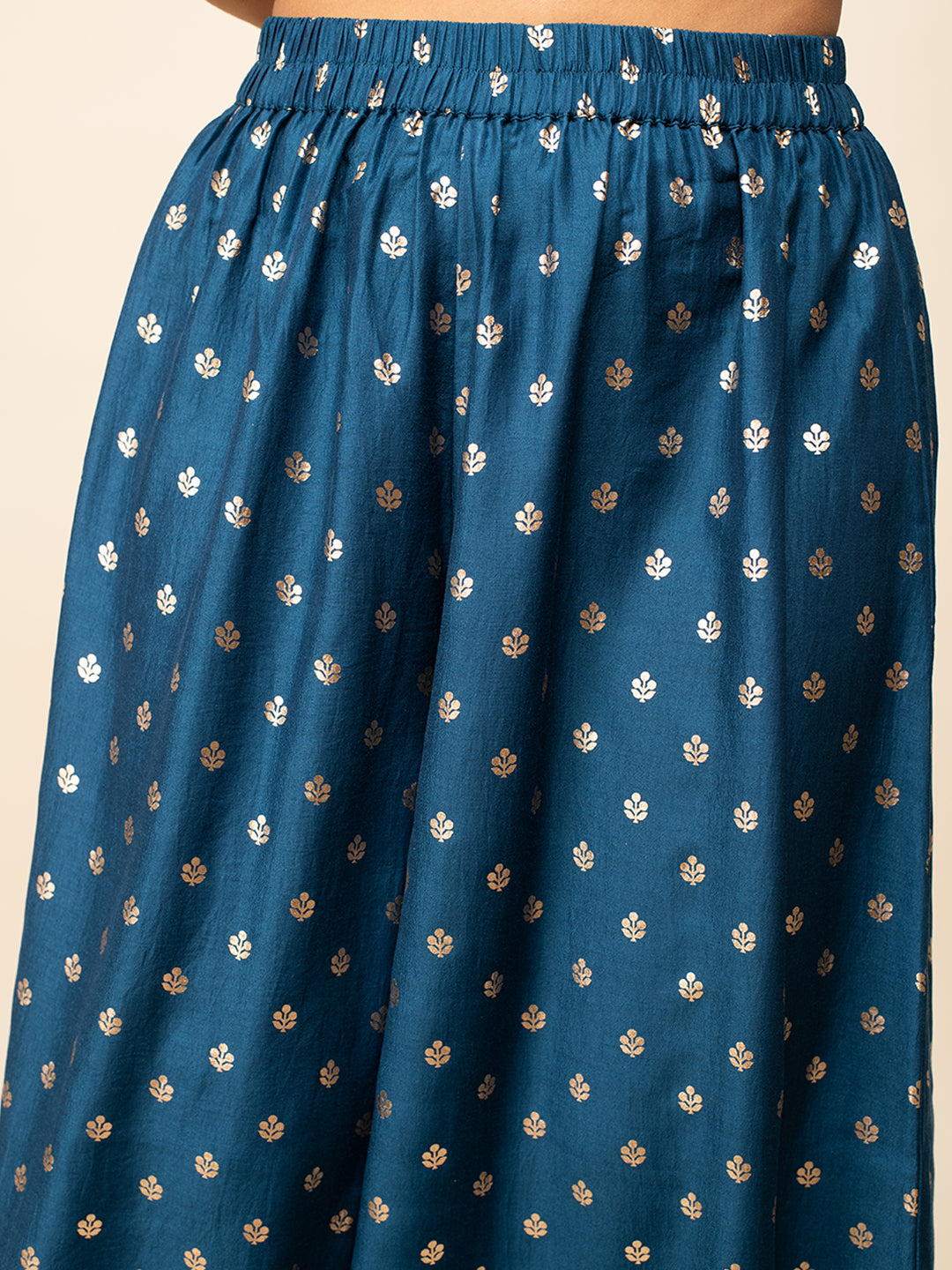 FIORRA Women's Teal Blue Silk Blend Straight Kurta With Palazzo And Dupatta