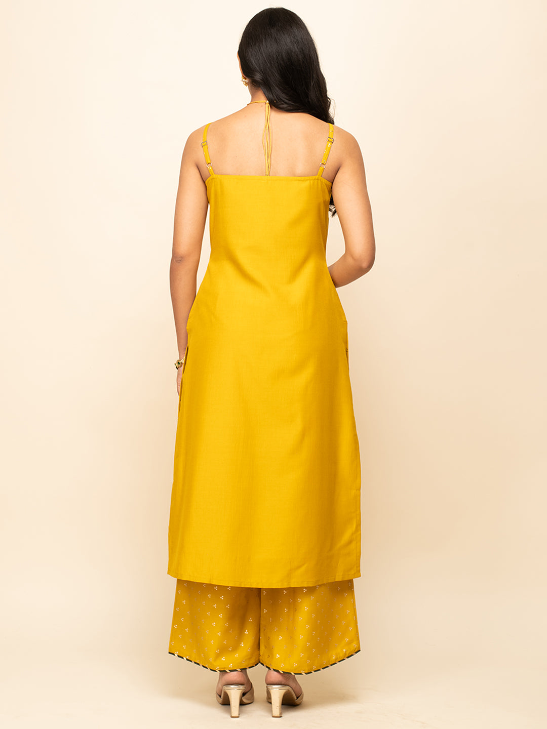 FIORRA Women's Yellow Silk Blend Straight Kurta With Palazzo And Dupatta