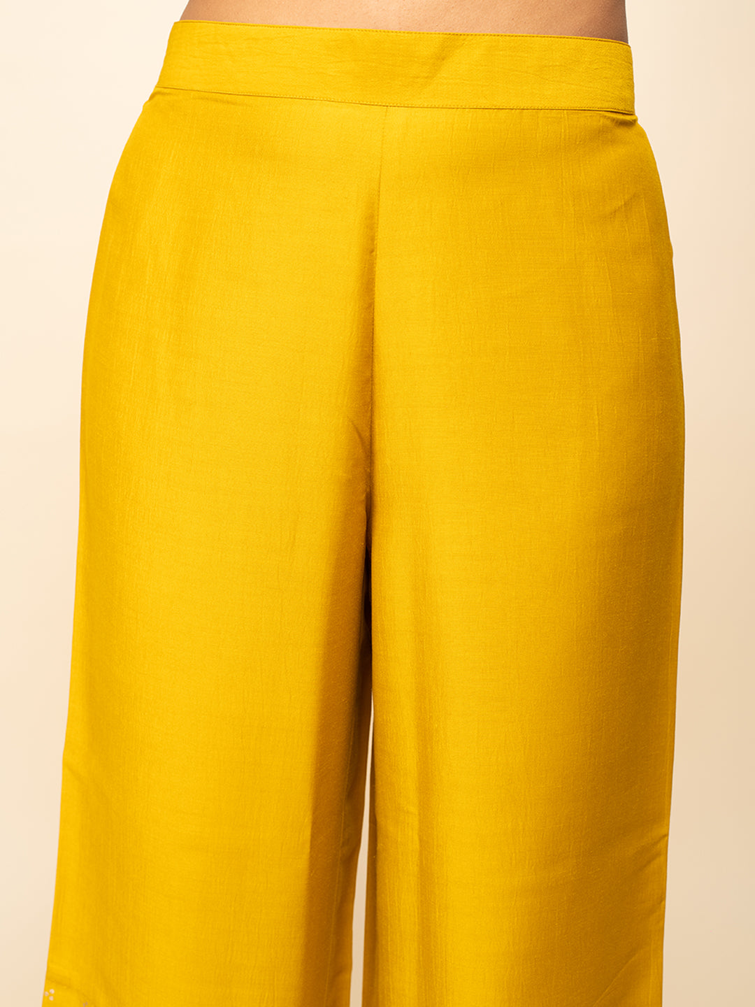 FIORRA Women's Yellow Silk Blend Straight Kurta With Palazzo And Dupatta