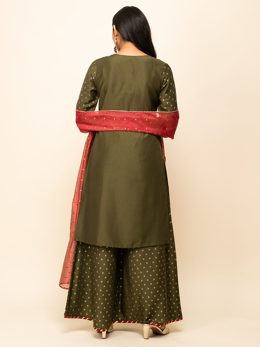 FIORRA Women's Green Silk Blend Straight Kurta With Palazzo And Dupatta