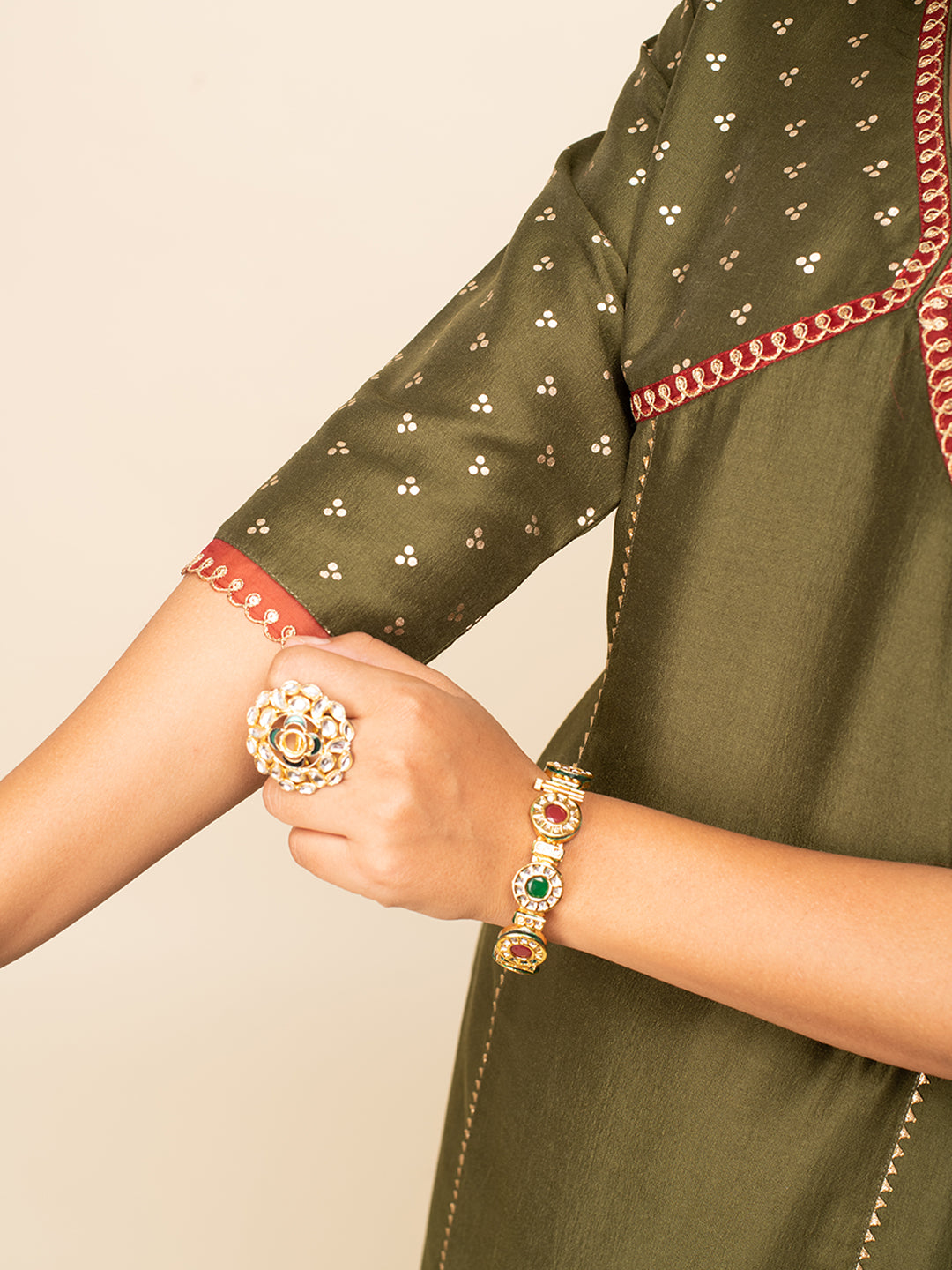 FIORRA Women's Green Silk Blend Straight Kurta With Palazzo And Dupatta