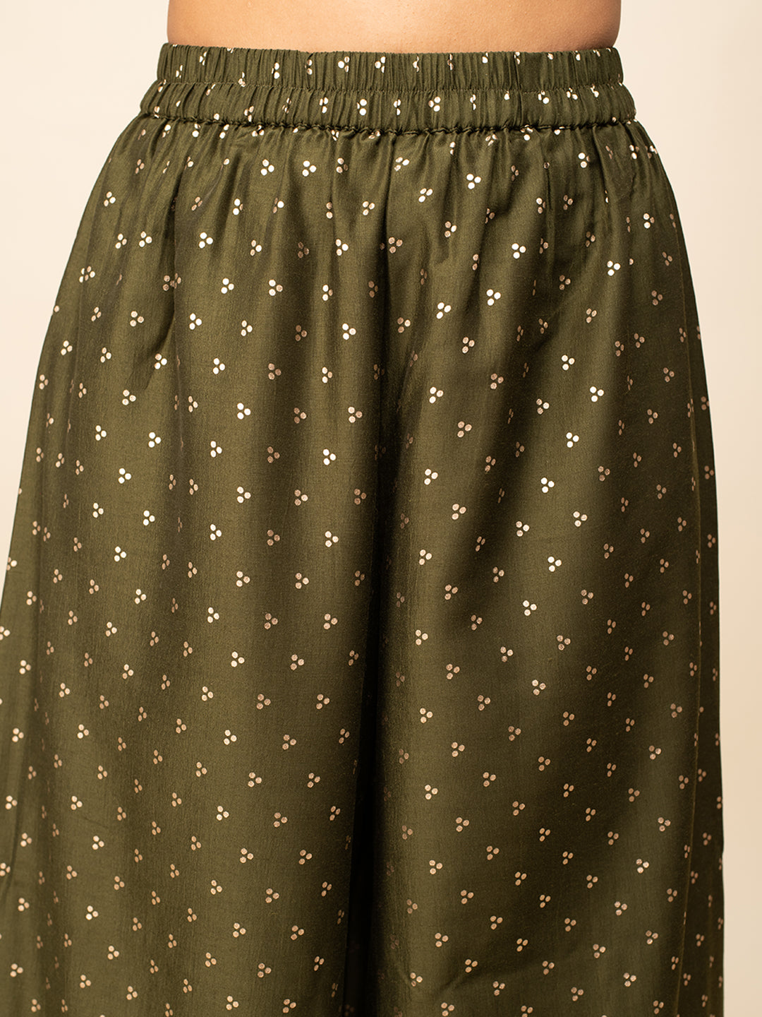 FIORRA Women's Green Silk Blend Straight Kurta With Palazzo And Dupatta