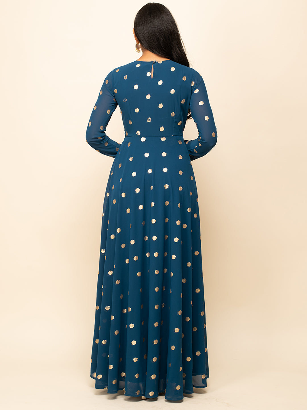 FIORRA Women's Teal Blue Georgette Printed Gown With Dupatta