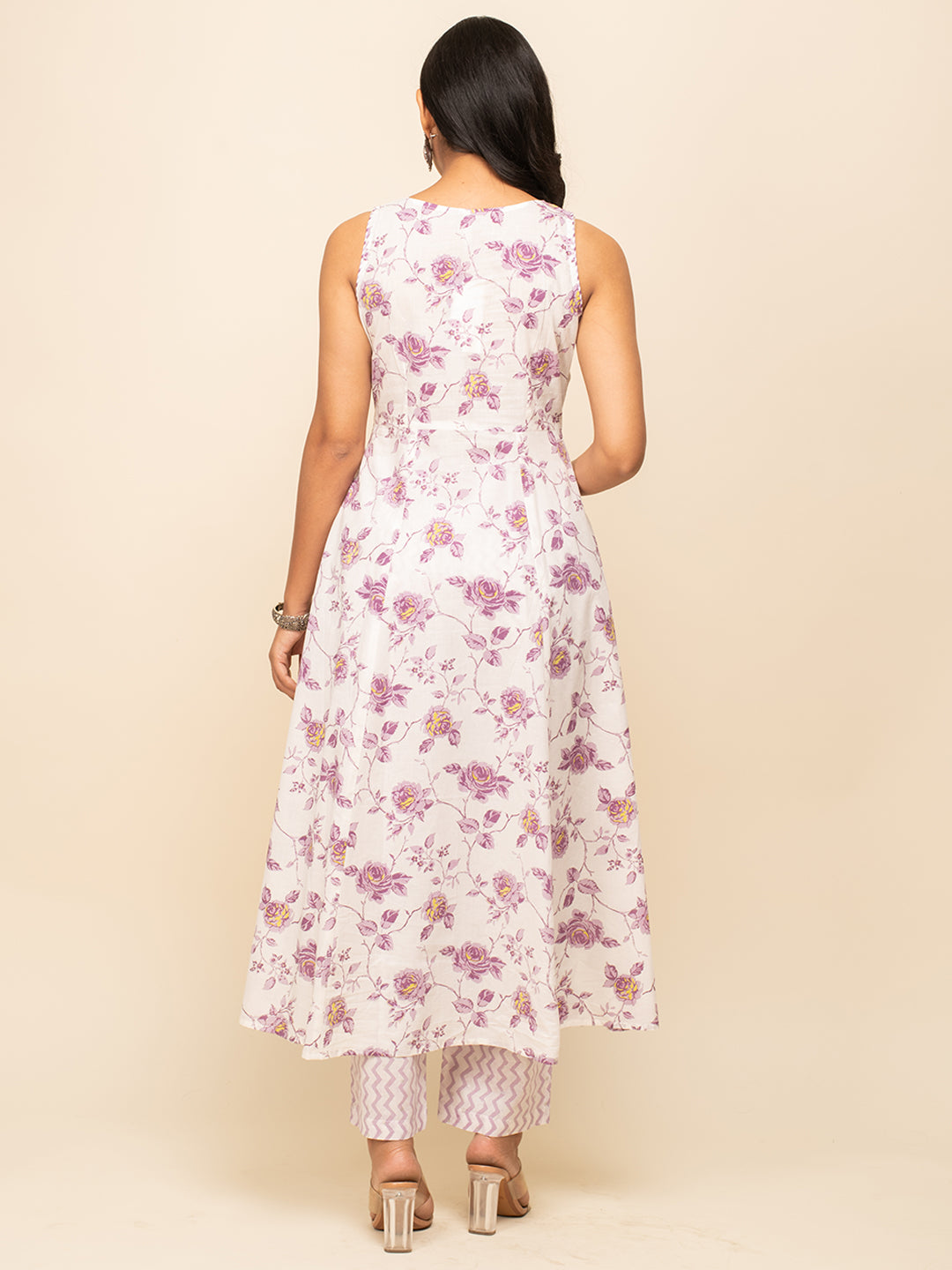 FIORRA Women's White Cotton A-line Kurta with Pant and Dupatta