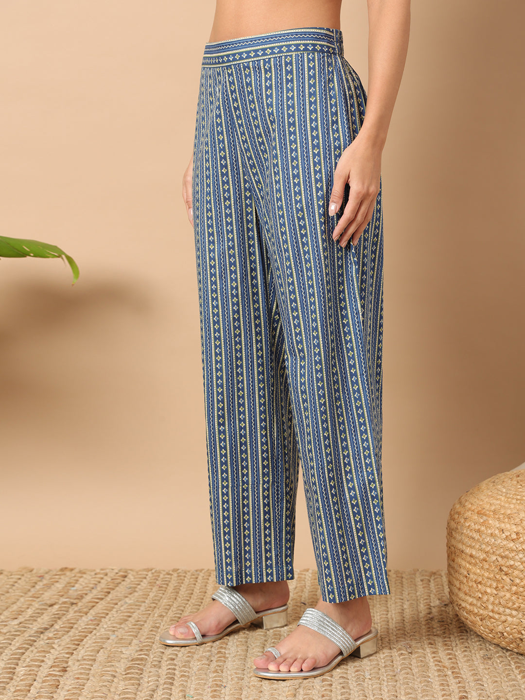 FIORRA Women's Light Blue Cotton Straight Kurta Set