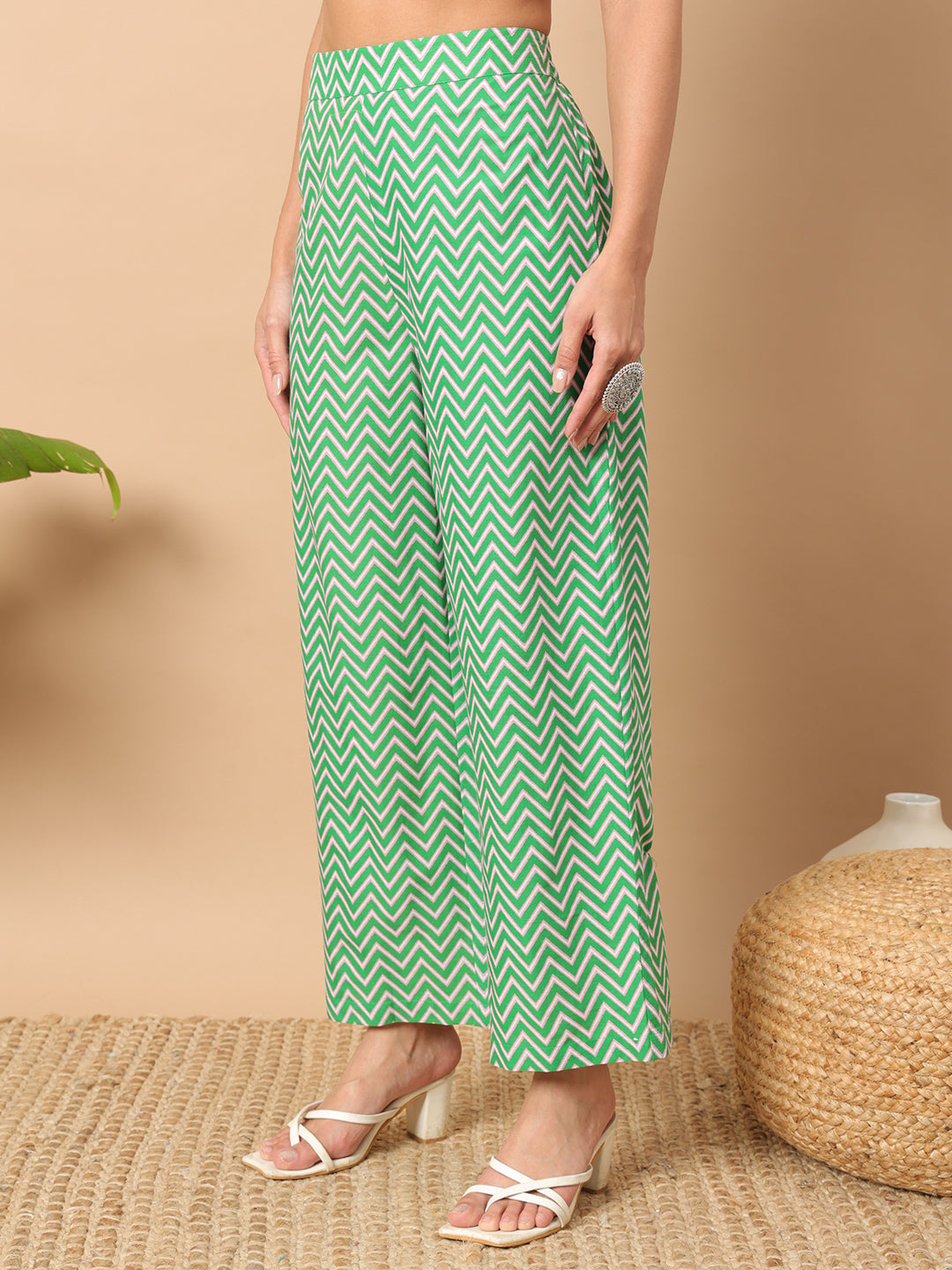 FIORRA Women's Sea Green Cotton Straight Kurta Set