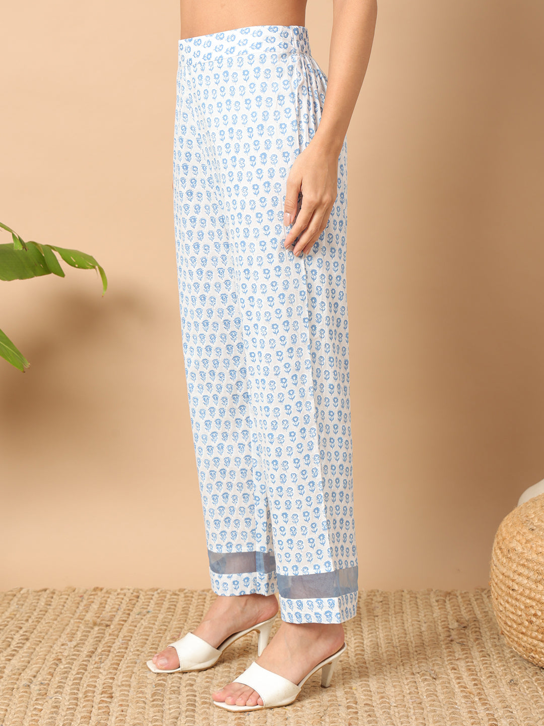 FIORRA Women's Sky Blue Cotton A-line Kurta and Pant With Dupatta