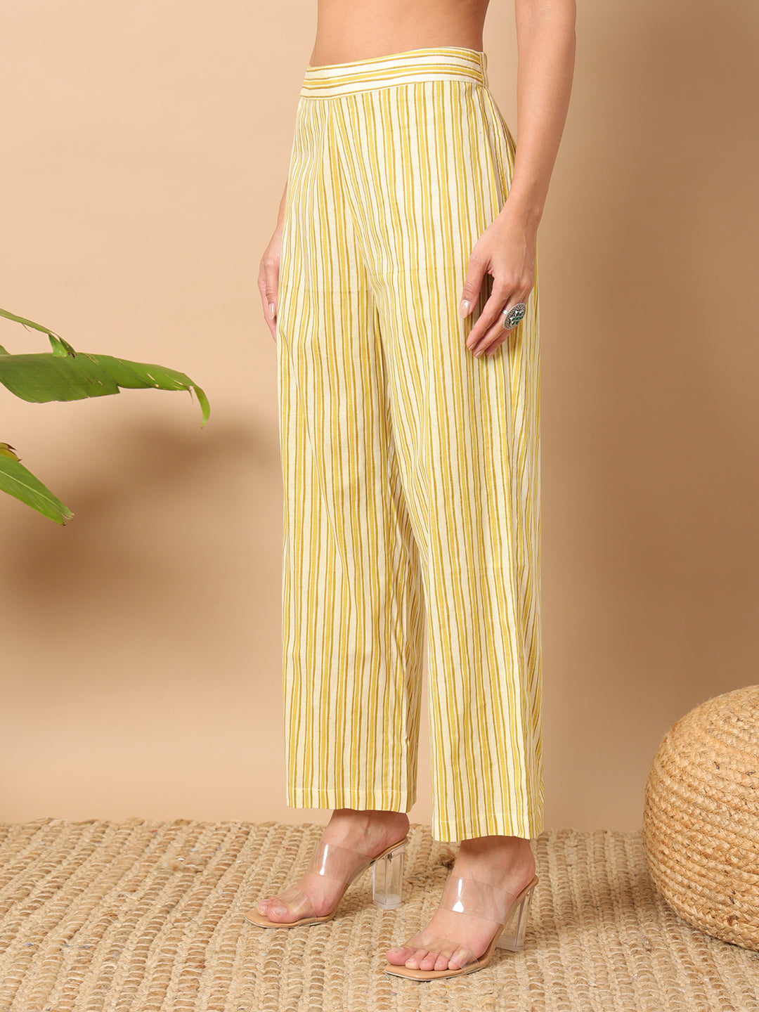 FIORRA Women's Yellow Cotton Straight Kurta and Pant