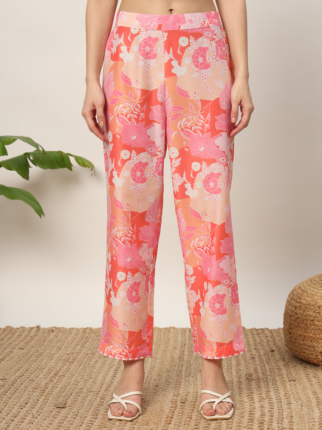 FIORRA Women's Pink Cotton Blend A-Line Kurta and Pant