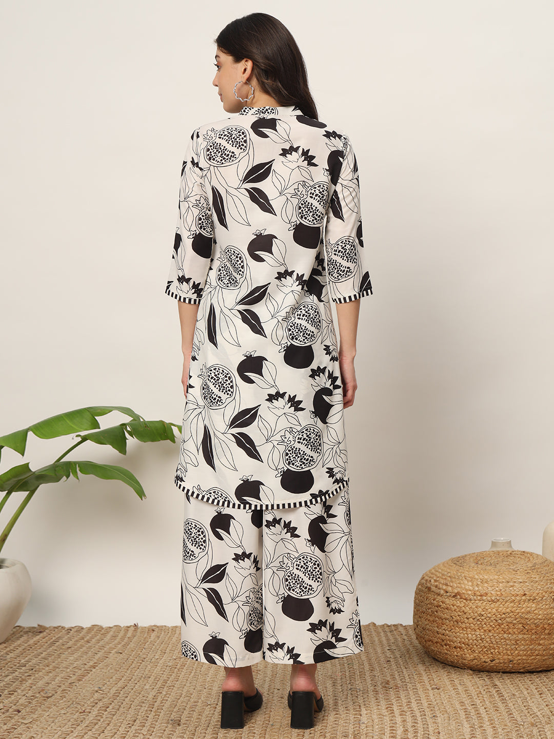 FIORRA Women's Off White Cotton Blend Printed Tunic With Palazzo Kurta set