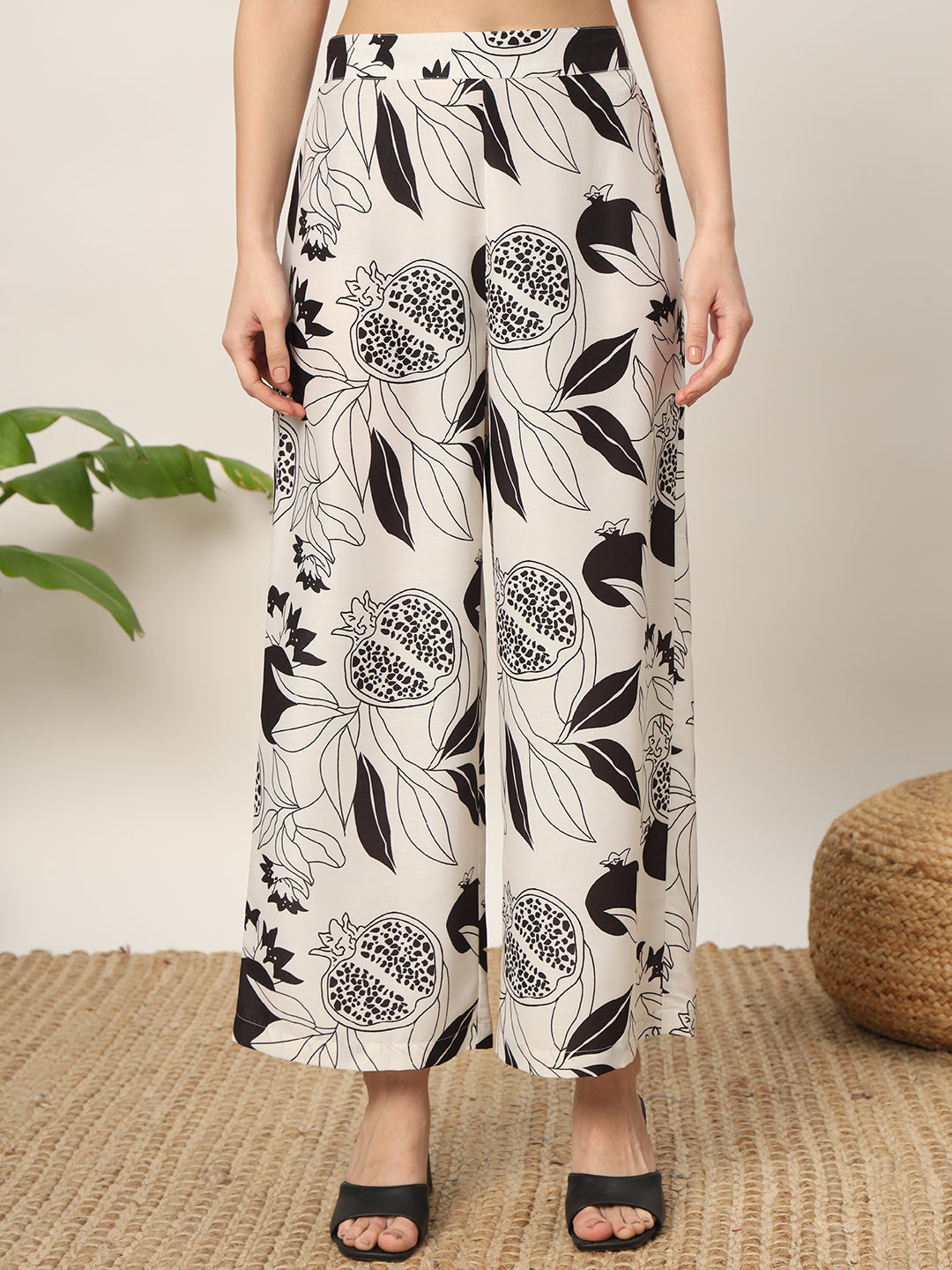 FIORRA Women's Off White Cotton Blend Printed Tunic With Palazzo Kurta set