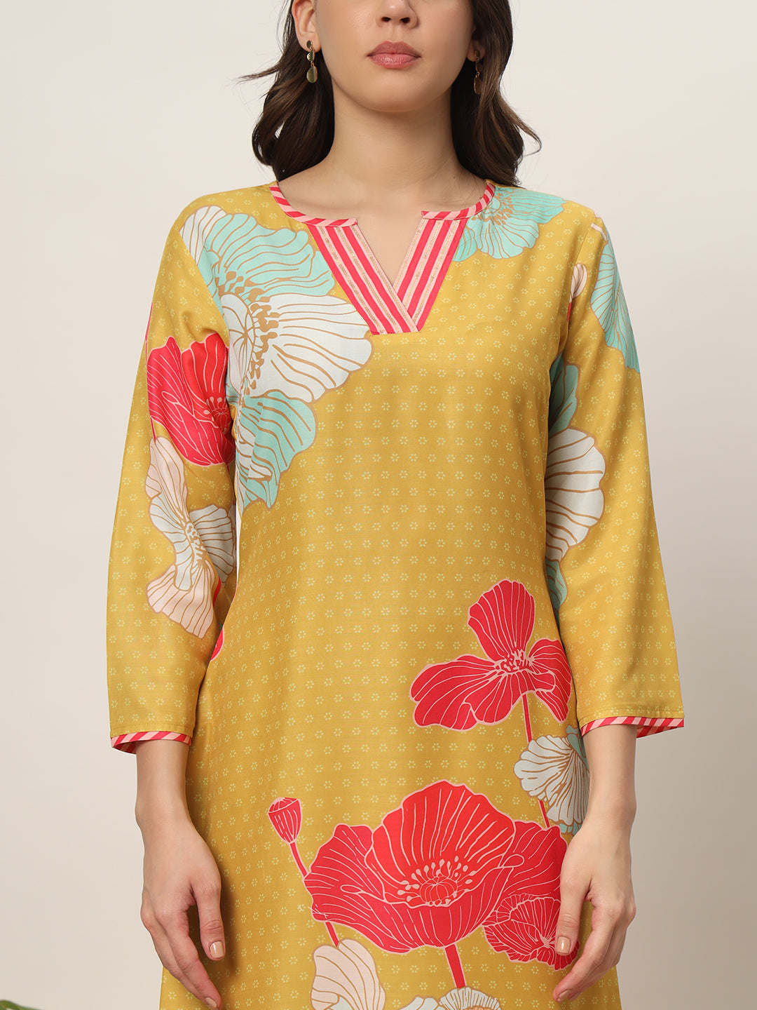 FIORRA Women's Yellow Cotton Blend Kurta and Palazzo Set