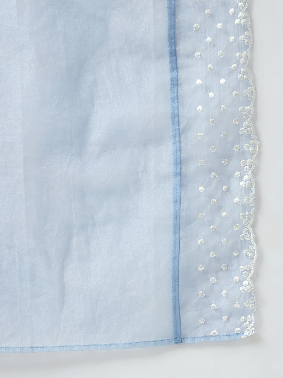 FIORRA Women's Blue Silk Blend Nayra Cut Kurta and Palazzo With Embroidered Dupatta