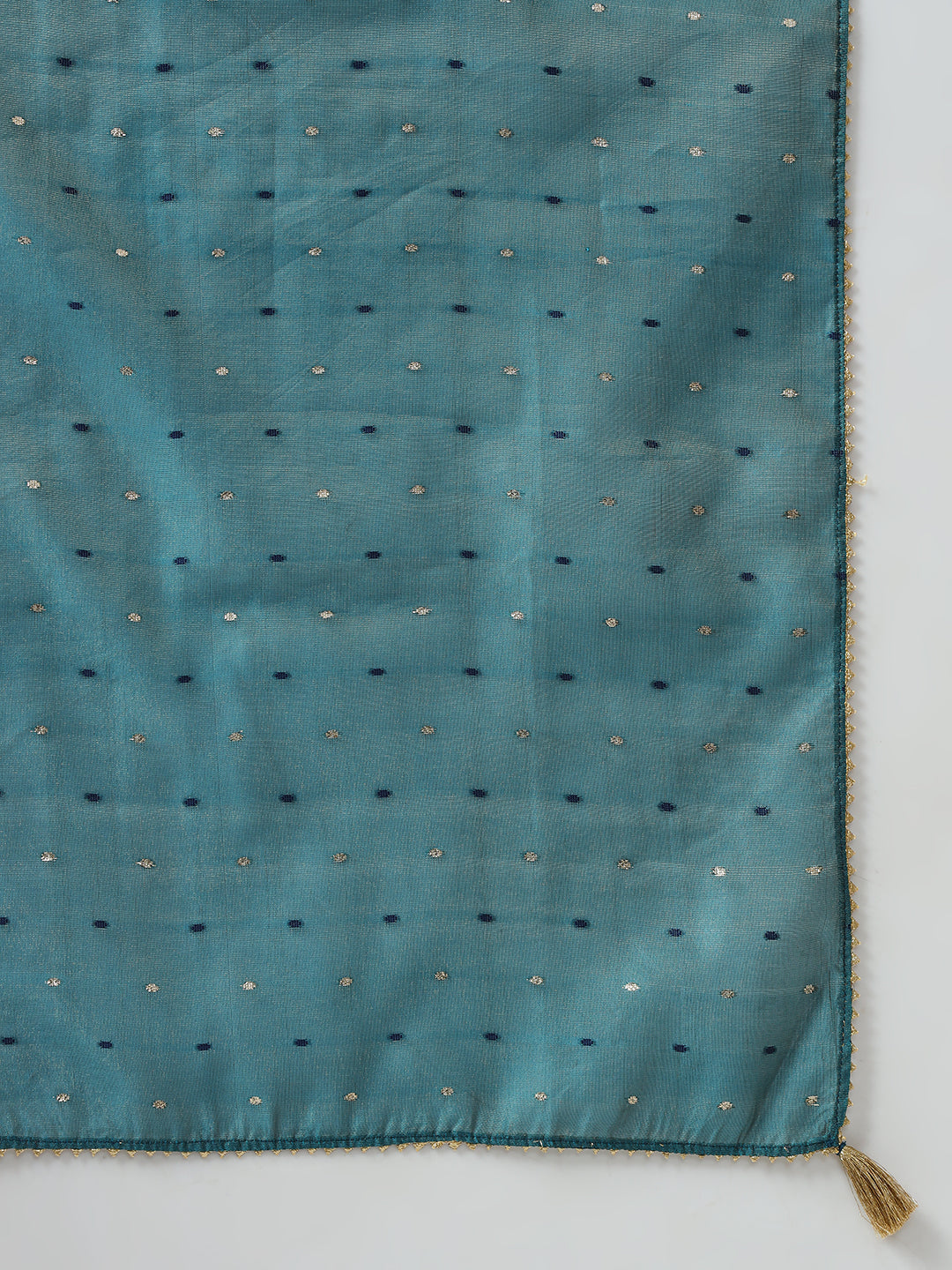 FIORRA Women's Off White Silk Blend Nayra Cut Kurta and Palazzo With Embroidered Dupatta