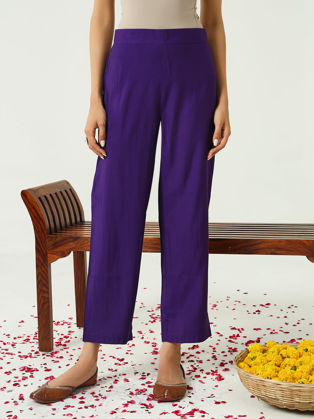 FIORRA Women's Purple Chanderi A-line Kurta with Pant and Dupatta