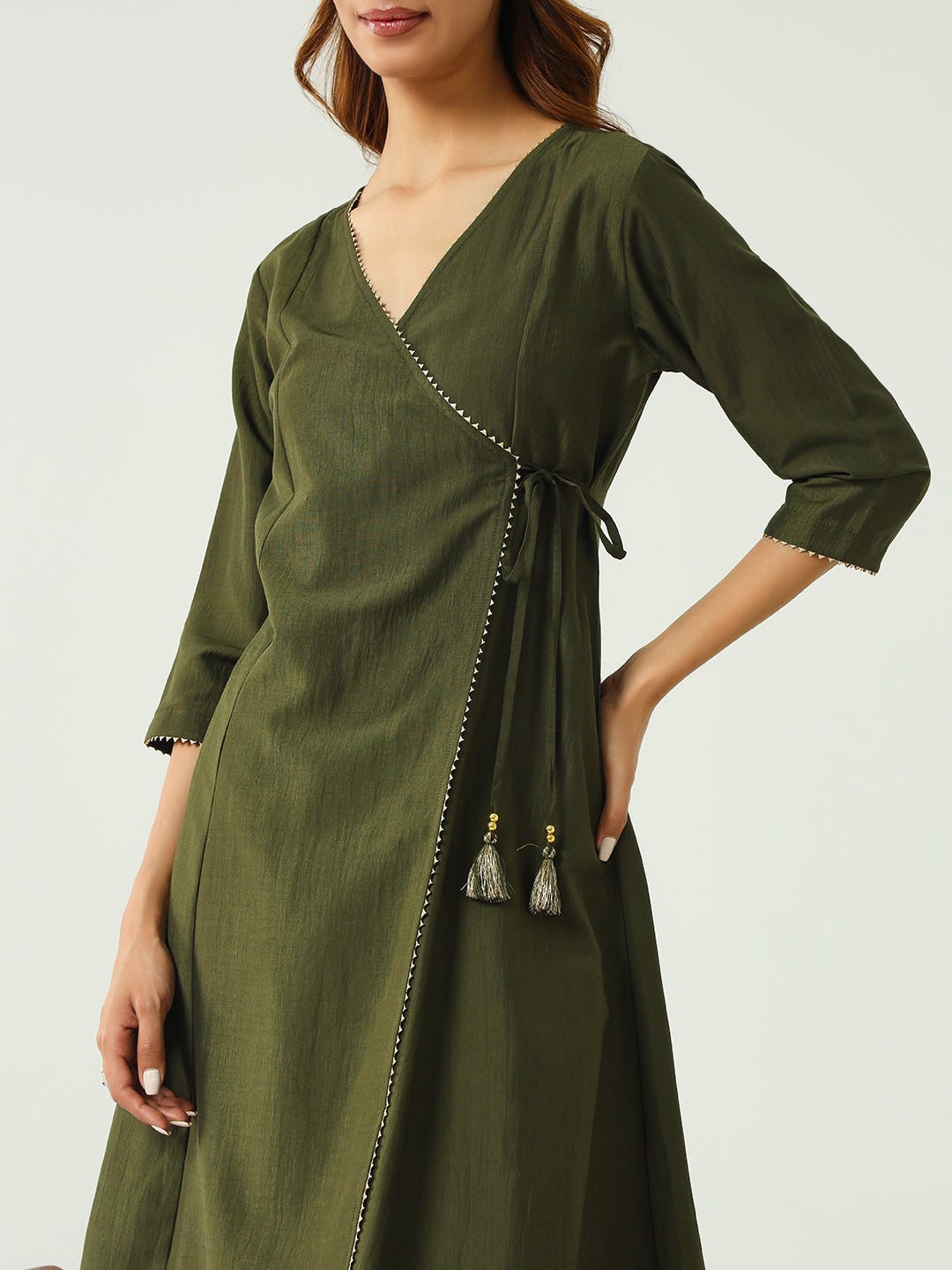 FIORRA Women's Green Silk Blend Angrakha Kurta with Pant and Dupatta