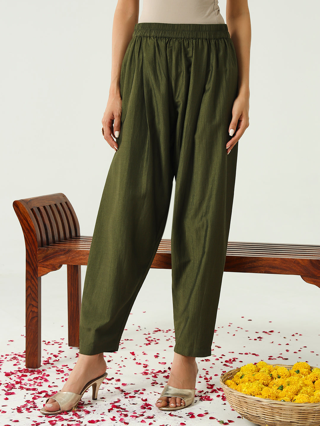 FIORRA Women's Green Silk Blend Angrakha Kurta with Pant and Dupatta