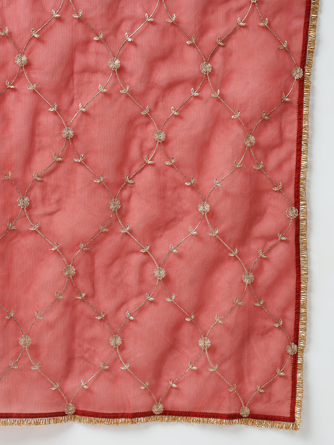 FIORRA Women's Red Silk Blend Nayra Cut Kurta with Pant and Dupatta