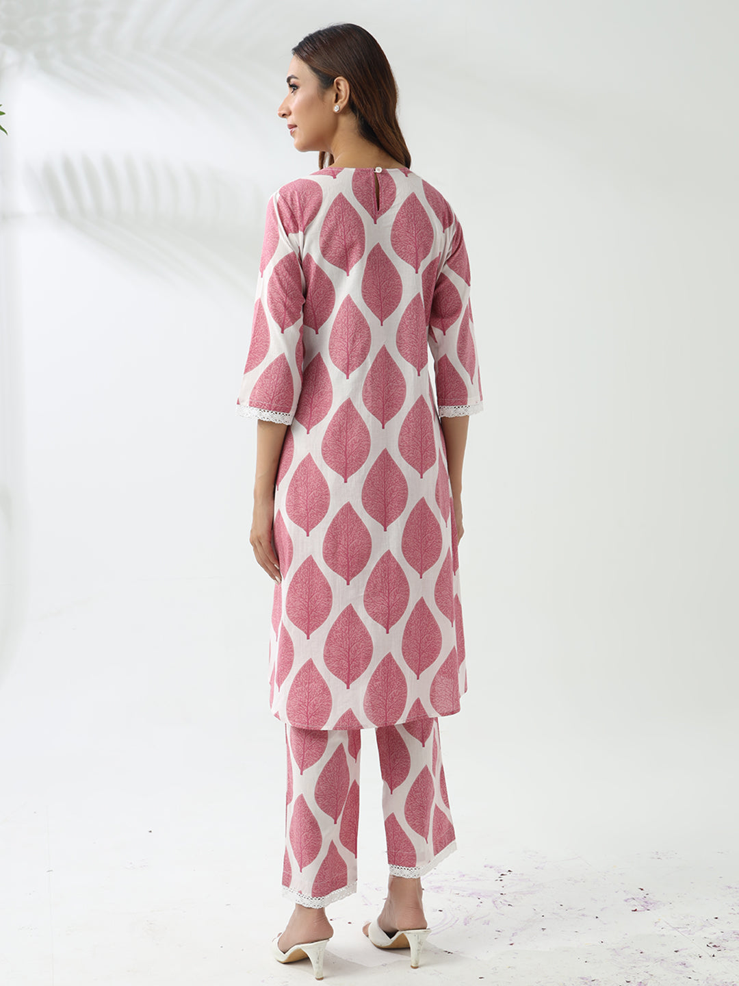 FIORRA Women's Pink Cotton Flared Kurta Set