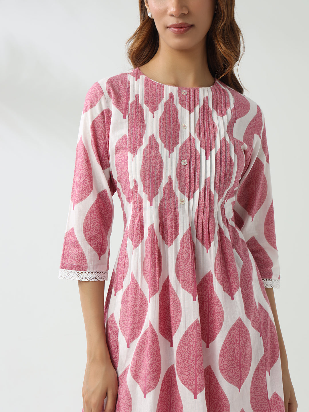 FIORRA Women's Pink Cotton Flared Kurta Set