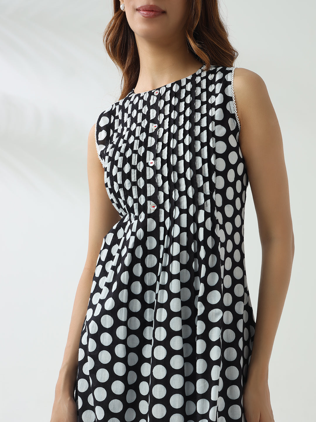 FIORRA Women's Black & White Cotton Flared Kurta Set